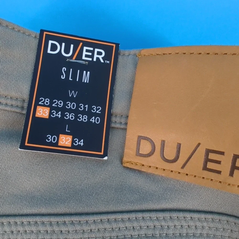 DUER DU/ER N2X Pants Mens Size 33x32 Tan No Sweat Jogger Slim Fit Stretch NWT